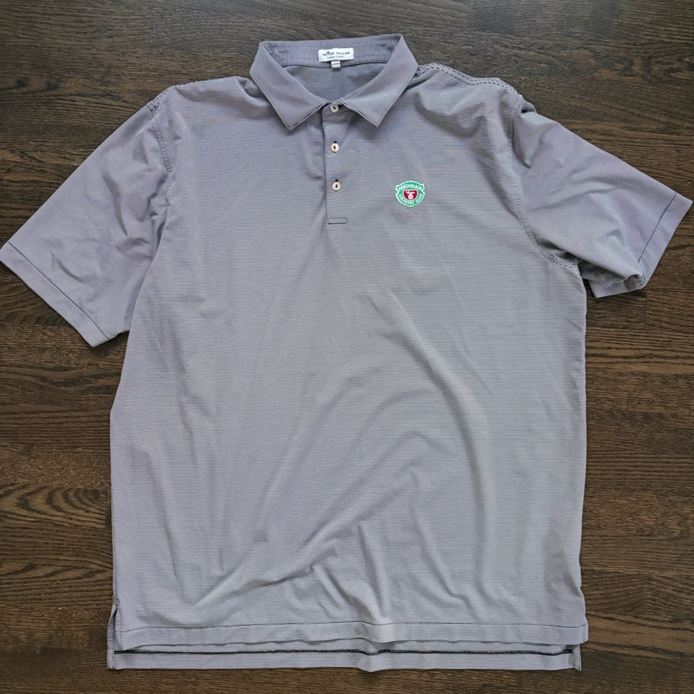 Peter Millar Grey / White / Black Thin Striped Medinah Golf Course Polo
